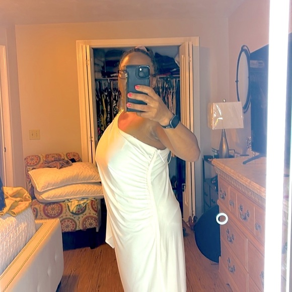 EUC Elegant cream silver sequence off the shoulder dress size 14 - Picture 5 of 8